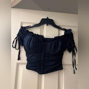 NEW W TAGS Black Mesh Windsor Going Out Cropped Bow Frilly Girly Top